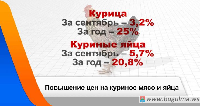 В Татарстане за сентябрь курица подорожала на 3,2%, а яйца на 5,7% .